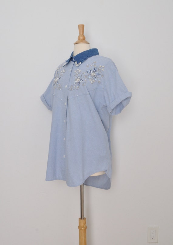 Vintage Denim Shirt Embroidered Women / 2XL XXL P… - image 4