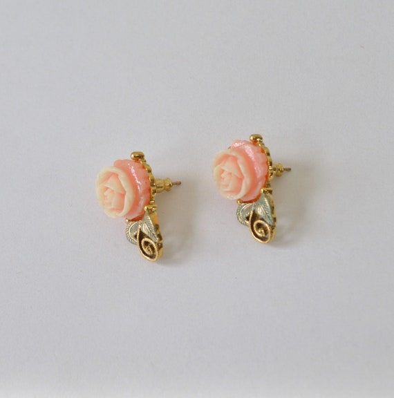 Vintage Flower Earrings / 80s 90s Pierced Stud Po… - image 9