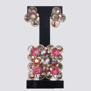 1960er Jahre Strass Brosche und Ohrringe / Vintage 60s AB Aurora Borealis Kristall Brosche und Ohrringe / Modeschmuck
