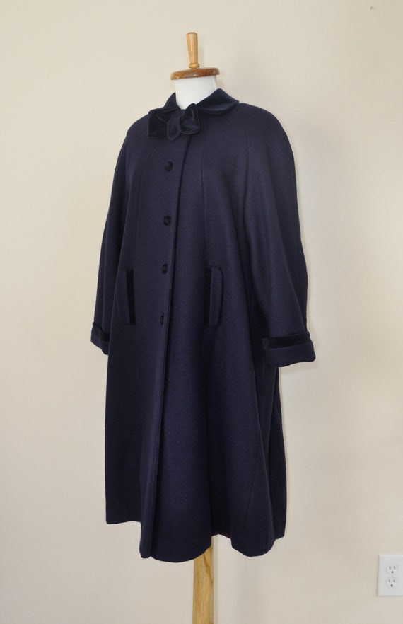 Vintage Navy Velvet Winter Coat / Small Medium Wo… - image 3