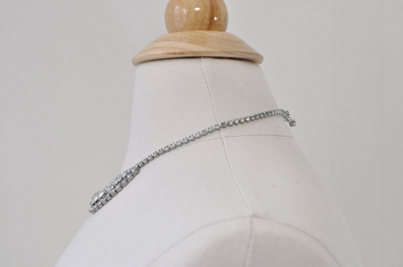 50s Rhinestone Necklace Vintage 1950s 1960s White Crystal Silver Choker Collar Bib Costume Jewelry Wedding Prom Bridal Evening Cocktail