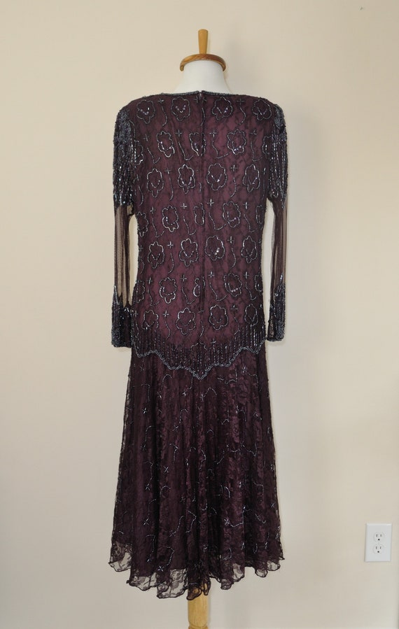 Vintage Beaded Lace Dress Maroon / Women Large / … - image 7