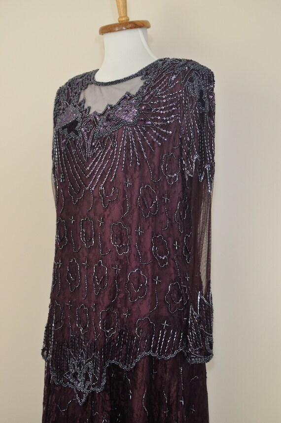 Vintage Beaded Lace Dress Maroon / Women Large / … - image 5
