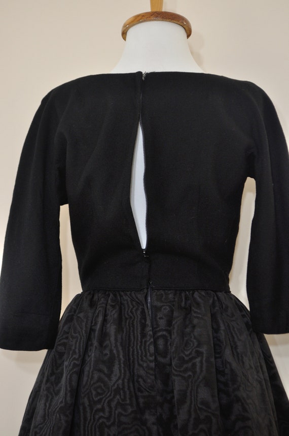 50s Black Dress / Vintage 1950s Wool Moire Peplum… - image 7