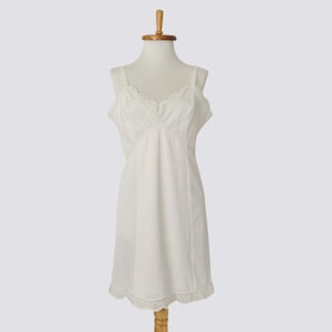 Vintage Embroidered Lace Slip / Medium Large Women / 1950s 1960s White Trim Nylon Lingerie Dress Short Full Length / 60s 50s Bridal Sears