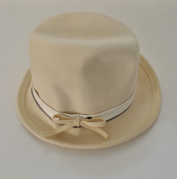 White Fedora Hat / Vintage 1960s 1970s Cream Wool… - image 8