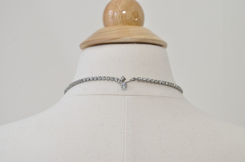 50s Rhinestone Necklace Vintage 1950s 1960s White Crystal Silver Choker Collar Bib Costume Jewelry Wedding Prom Bridal Evening Cocktail
