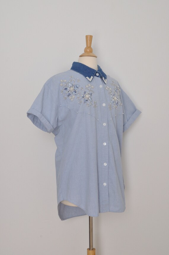 Vintage Denim Shirt Embroidered Women / 2XL XXL P… - image 9