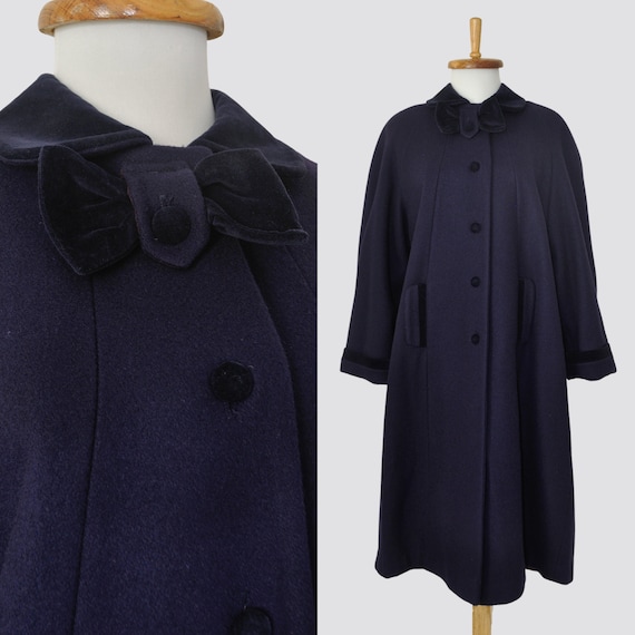 Vintage Navy Velvet Winter Coat / Small Medium Wo… - image 1