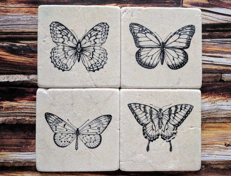 Butterfly Stone Coasters Butterfly Coasters Butterfly Home Etsy
