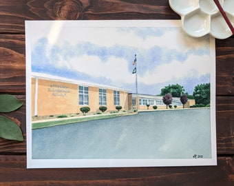 Ottobine Elementary School Watercolor Print