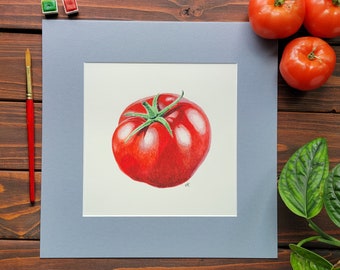 Realistic Tomato Watercolor Painting, Kitchen Decor, Vegetable Art, Gardener Gift