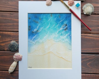 Tropical Ocean Water Beach Watercolor Painting