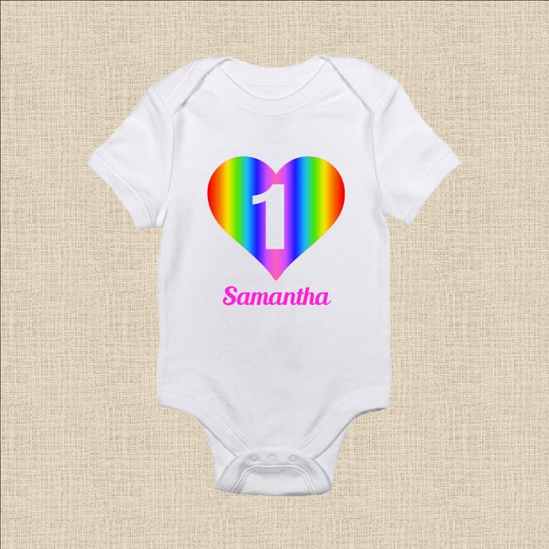 Bday Baby Shower Gift Custom Onesie Baby Gift Personalized OnesieT-Shirt : Name Rainbow Custom T-Shirt Heart Newborn Gift