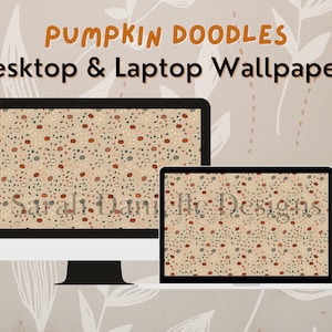 Pumpkin Doodles Desktop Background | Autumn Laptop Wallpaper Digital Download