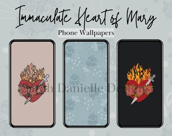 Unbeflecktes Herz Mariens Handy-Hintergrundbild | Katholische Kunst | Minimaler digitaler iPhone-Hintergrund-Download