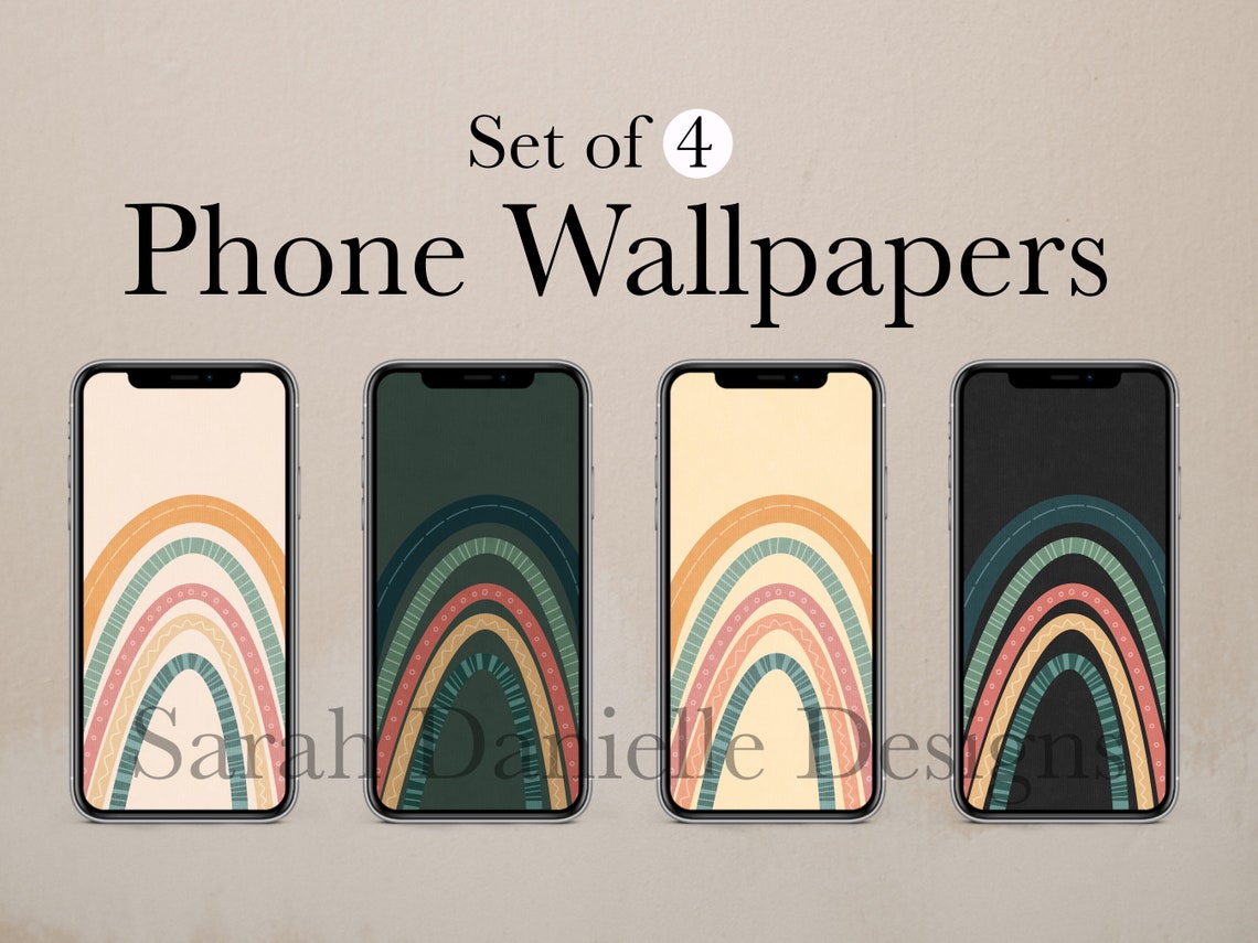 Boho Rainbow Phone Wallpaper Minimal Background Digital Etsy