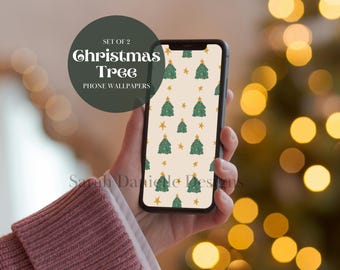 Christmas Trees iPhone Wallpaper | Christmas Phone Background Digital Download