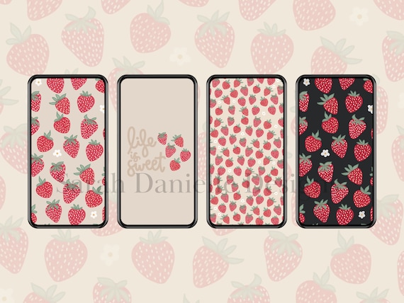 Strawberry Pattern Phone Wallpaper | Summer iPhone Background Digital Download