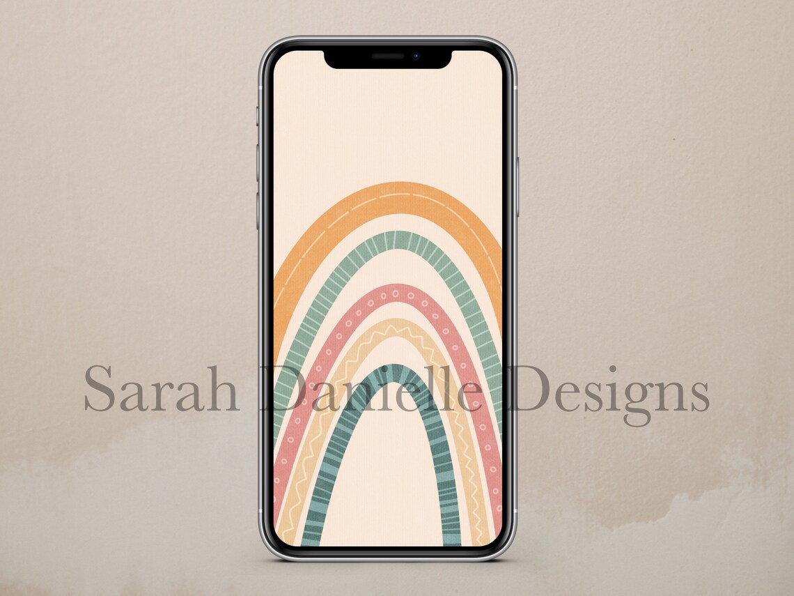 Boho Rainbow Phone Wallpaper Minimal Background Digital Etsy