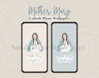 Our Lady Phone Wallpaper | Mother Mary Saint Art | Minimal iPhone Background Digital Download