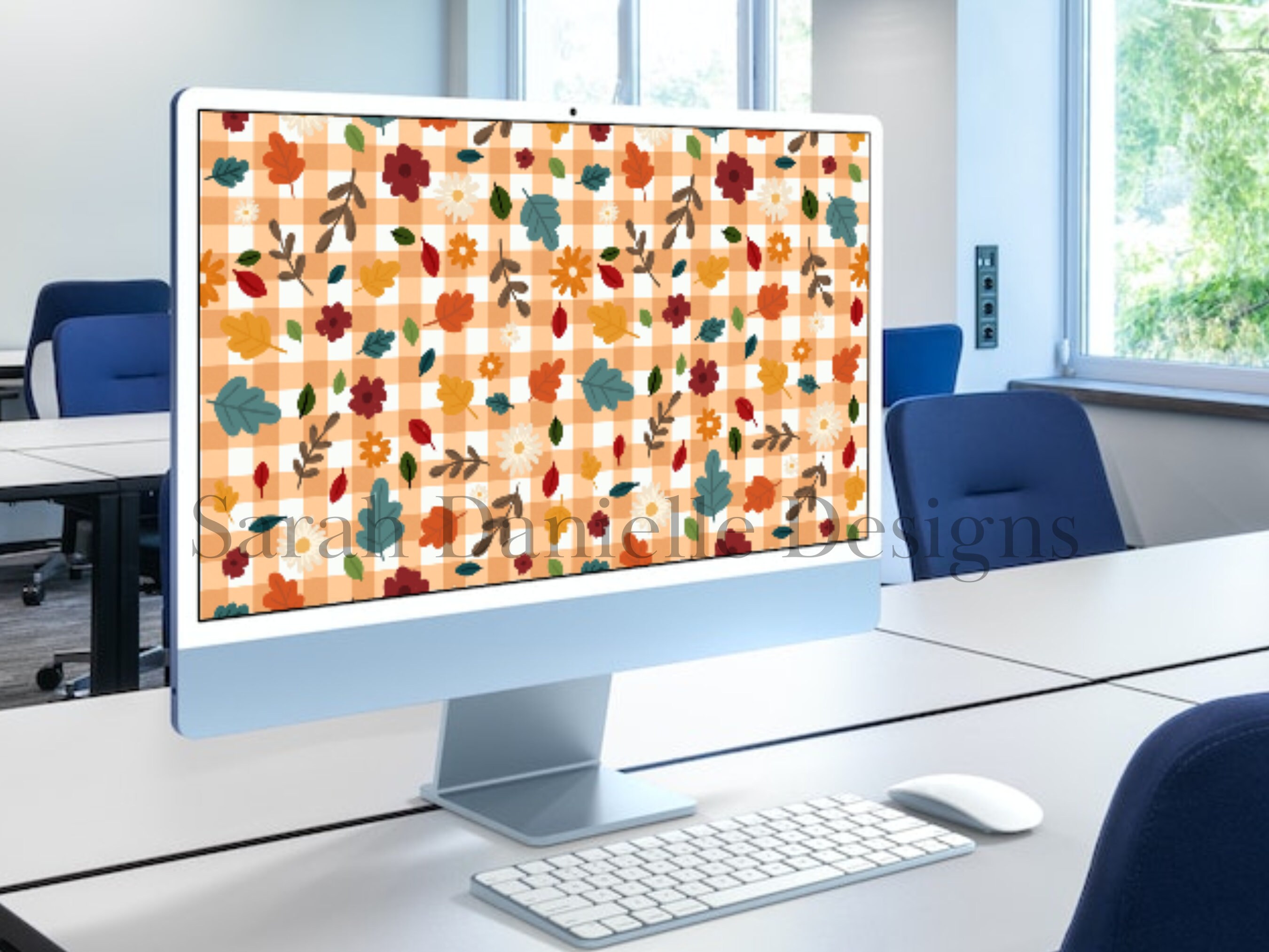 Fall Computer Room Fall Leaves Plaid Desktop Wallpaper | Autumn Laptop Background (digital ...