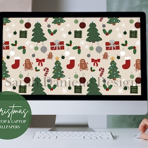Kerst patroon bureaublad achtergrond | Kerst Doodles Laptop Wallpaper Digitale Download