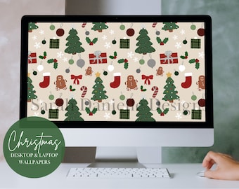 Christmas Pattern Desktop Background | Christmas Doodles Laptop Wallpaper Digital Download