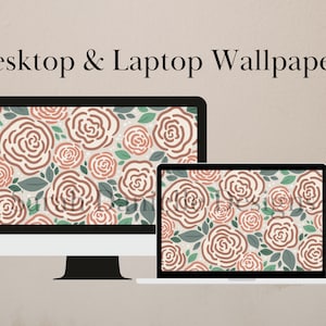 Hand-Drawn Roses Desktop Wallpaper | Botanical Laptop Background Digital Download