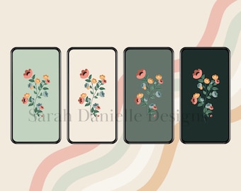Colorful Minimal Floral Phone Wallpaper | iPhone Background Digital Download