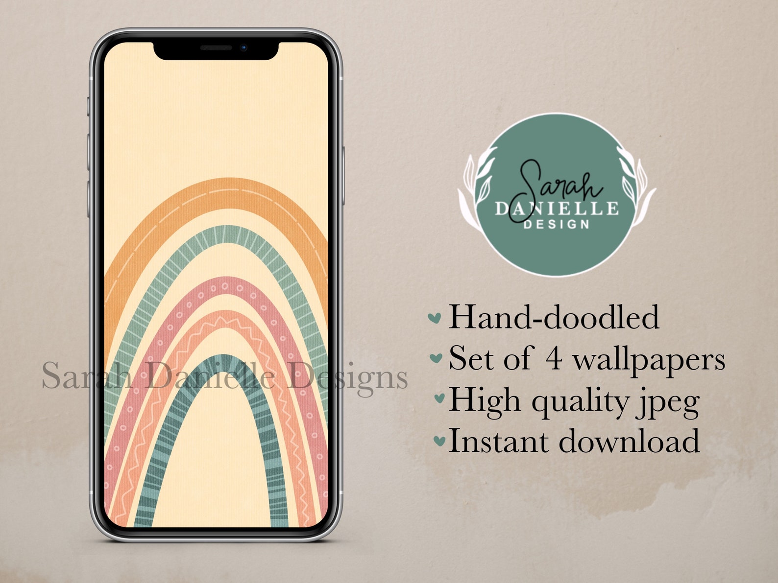 Boho Rainbow Phone Wallpaper Minimal Background Digital Etsy