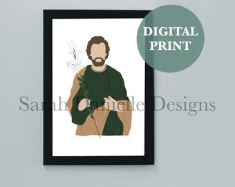 St. Joseph Kunstdruck: Katholische minimalistische Dekoration für das Haus (Digitaler Download)