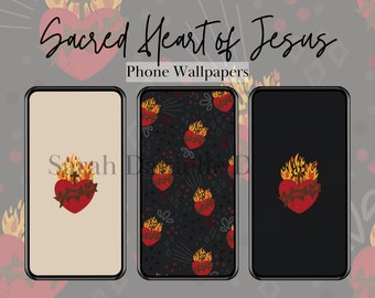 Sacred Heart of Jesus Phone Wallpaper | Catholic Art | Minimal iPhone Background Digital Download