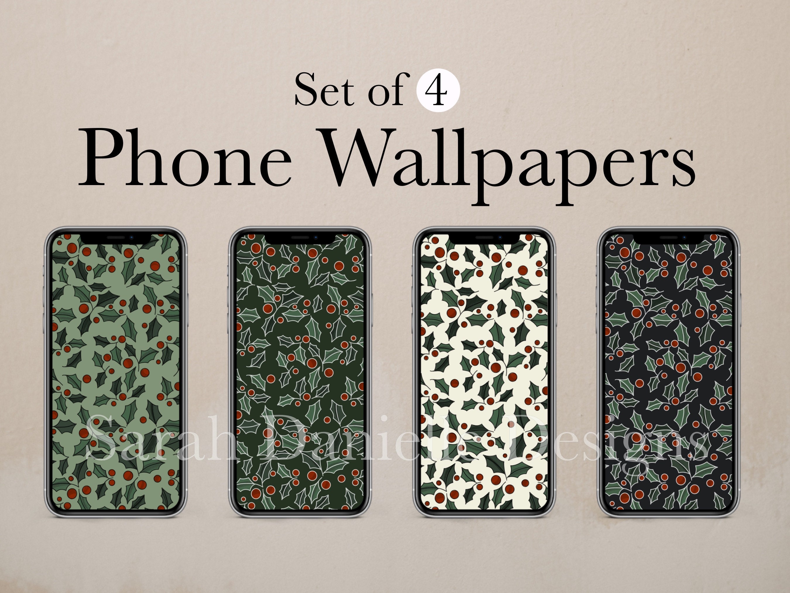 Christmas Holly iPhone Wallpaper Design | Minimal Holiday Phone Background  Digital Download - Etsy, image size:2700x2025