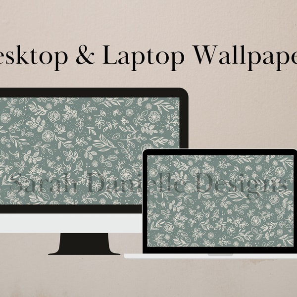 Hand-drawn Floral Pattern Desktop Wallpaper | Minimalist Botanical Laptop Background Digital Download