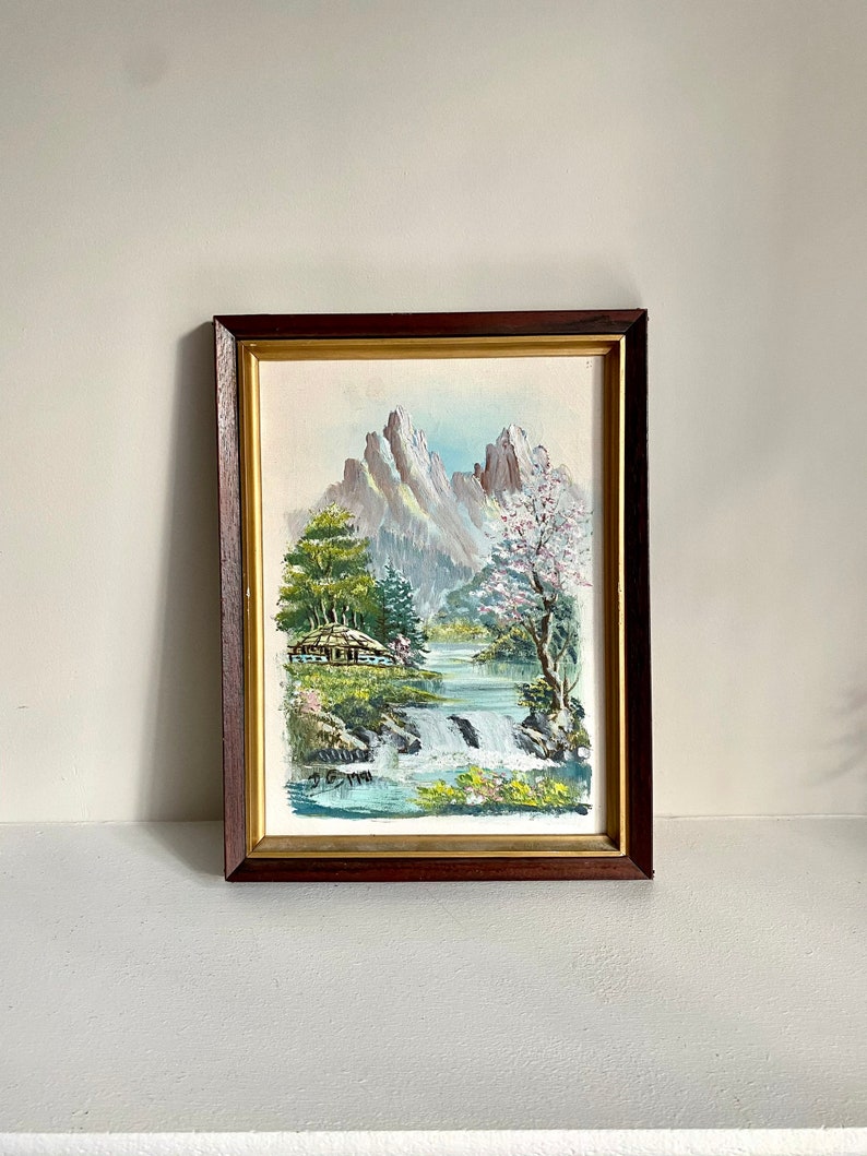 Vintage Asian Landscape Oil Painting image 1