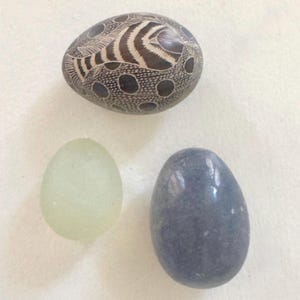 Crystal Stone Egg – Opalite, Angelite, Soapstone with Fish Motif