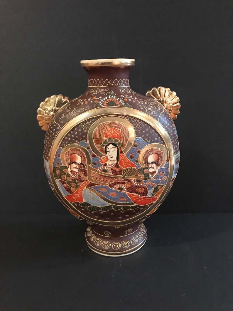 Antique Japanese Satsuma Moriage Urn Vase image 2