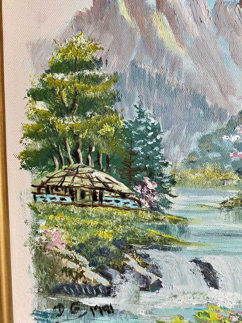 Vintage Asian Landscape Oil Painting image 2