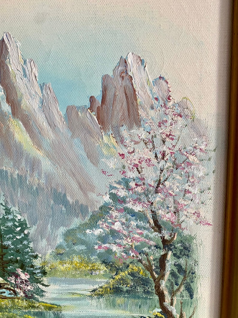 Vintage Asian Landscape Oil Painting image 3