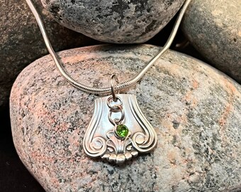 Silverplated Silverware Pendant with Green Charm