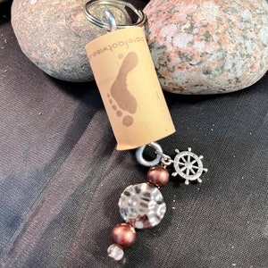 Handmade Wine Cork Floating Keychain with Copper Beads and Butterfly Charm