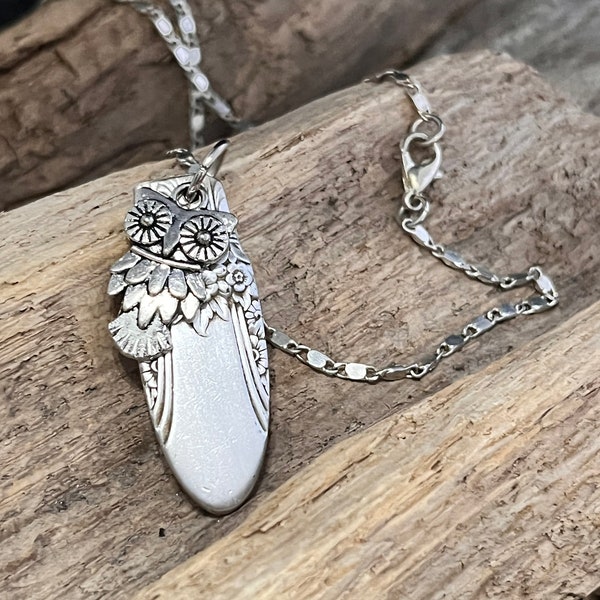 Silverplated Silverware Pendant with an Owl Charm