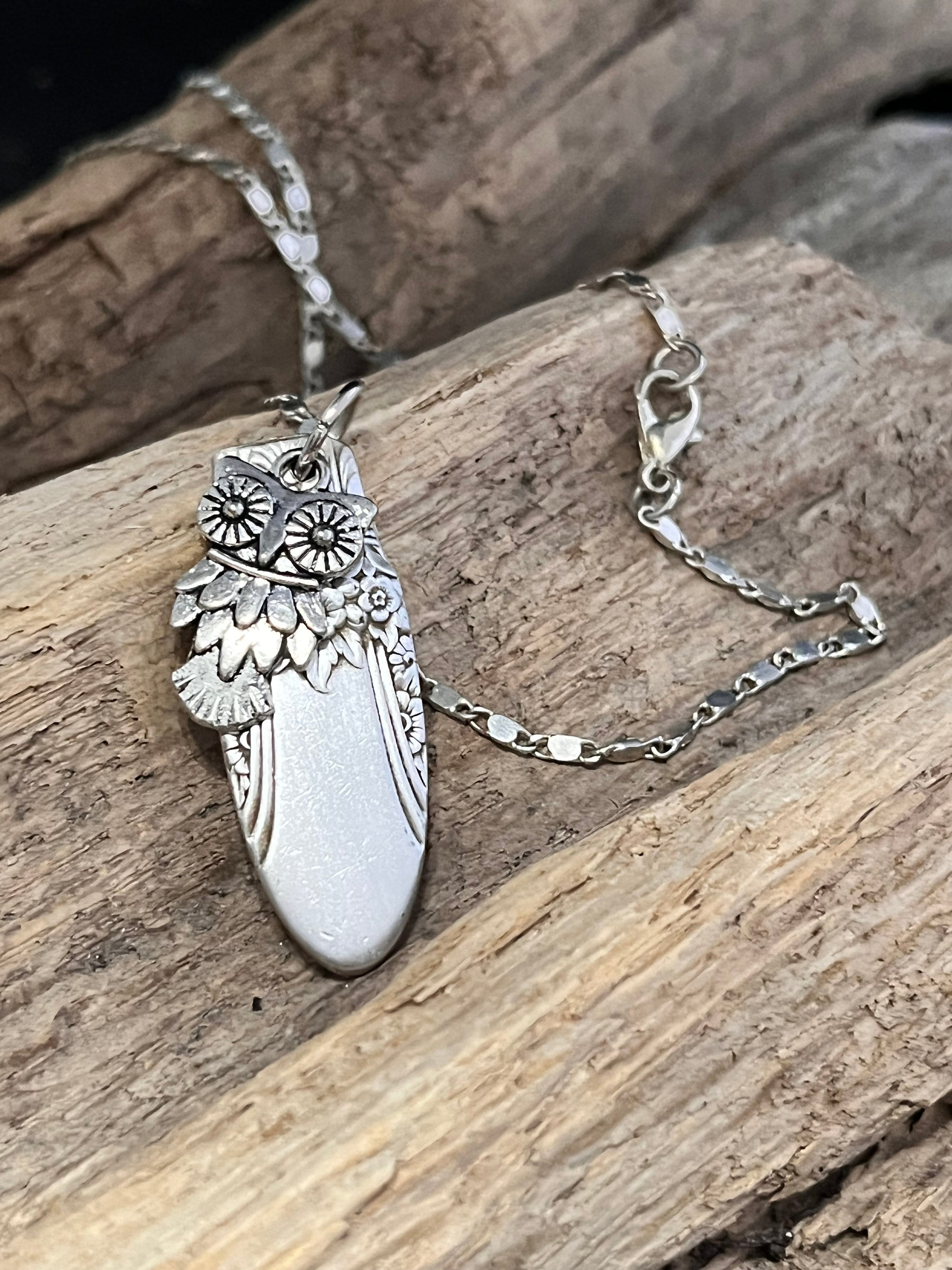 Silverplated Silverware Pendant with an Owl Charm