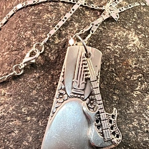 Electric Guitar on Silverware Pendant with Silver Plated Chain image 2