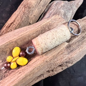 Handmade Floating Wine Cork Boating Keychain with Yellow Butterfly Charm