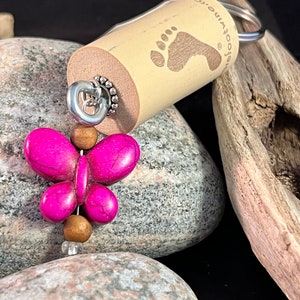 Handmade Floating Wine Cork Keychain with Red Butterfly Charm
