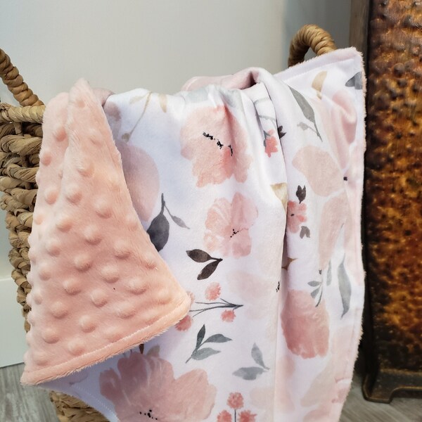 Personalized Floral Blanket - New Baby Gift - Pink Baby Blanket - Indie Bloom Blanket - Baby Girl Shower Gift - Customized Baby Girl Blanket