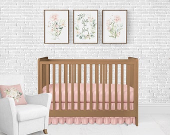 Blush Baby Crib Bedding, Solid Color Nursery Baby Bedding, Baby Girl Nursery Decor, Crib Sheet, Crib Skirt, Pillow, Change Pad, Mini Crib