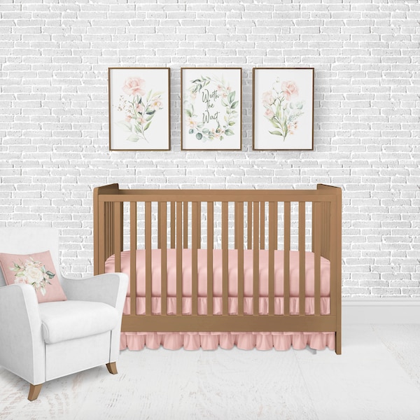 Blush Baby Crib Bedding, Solid Color Nursery Baby Bedding, Baby Girl Nursery Decor, Crib Sheet, Crib Skirt, Pillow, Change Pad, Mini Crib